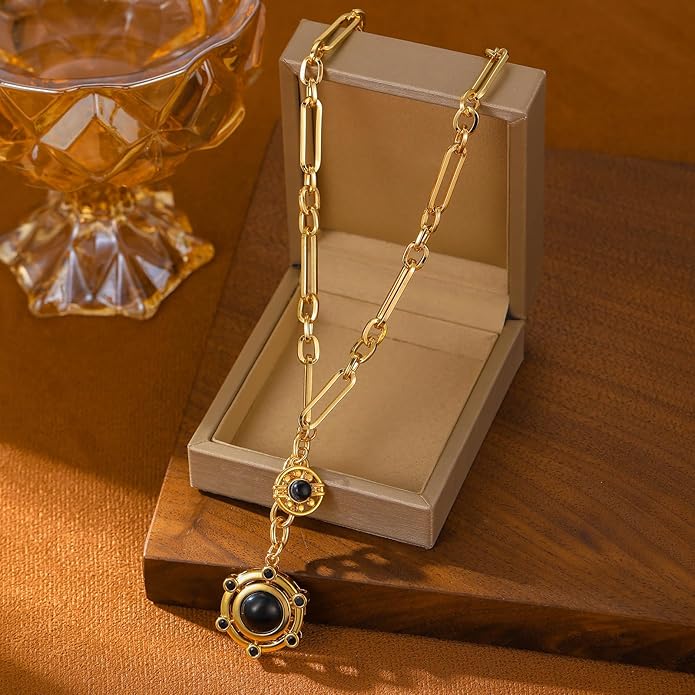 14K Gold-tone Sun Pendent Necklace for Women Chunky Gold Plated Necklace Unisex
