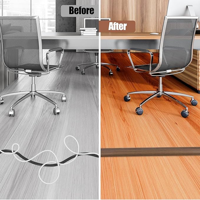 Floor Cord Cover Cable Cavity Self Adhesive Cord Hider Floor 3.3FT Floor Cable Management Power Cord Protector Floor Electric Cord Covers for Offices, Gym, Exhibitions (Misty Brown Wood, 1.18" x 3.3')