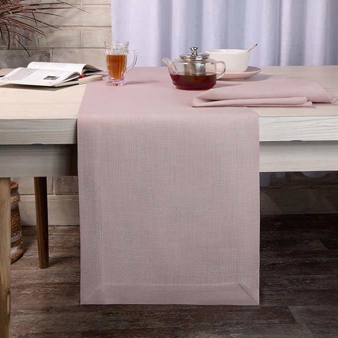 D'Moksha Homes Beige Table Runner 14 x 60 Inch - Faux Linen Table Runner - Wrinkle Resistant, Machine Washable Ideal for Dresser, Coffee Tables, Thanksgiving, Holiday - 100% Recycled Fabric