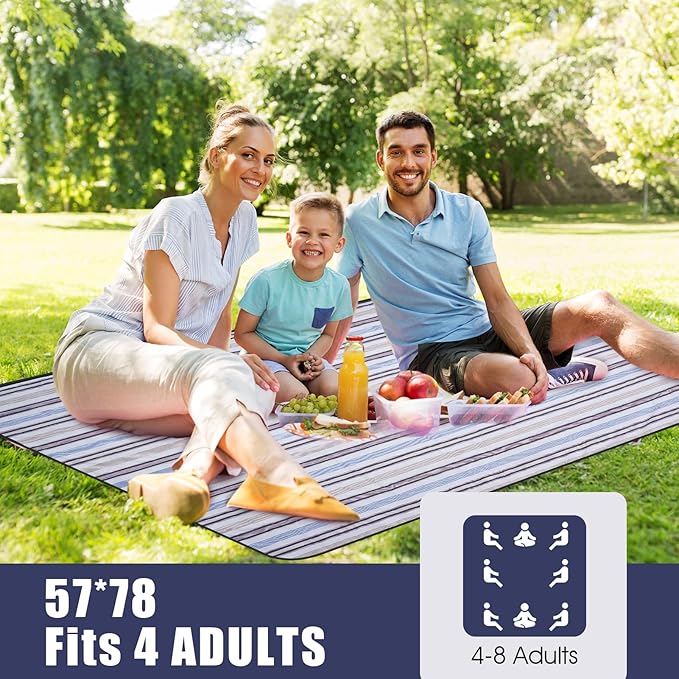 G GOOD GAIN Waterproof Picnic Blanket Portable with Carry Strap for Beach Mat or Family Outdoor Camping Party（Oyster）