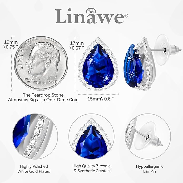 Linawe Women Stud Earrings, Teardrop Diamond Moissanite Cubic Zirconia Earrings Studs Rhinestone Jewelry Gold/Silver/Rose Gold