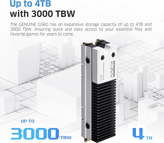 KLEVV Genuine G560 1TB M.2 2280 NVMe PCIe Gen5x4 Internal SSD Heatsink Included, up to 13000MB/s with DRAM Cash (K01TBM2SP0-G56)