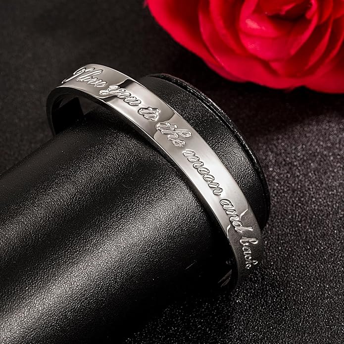 Dankadi Men & Women 925 Sterling Silver Bangle-Engravable Adjustable Cuff Bracelet -8MM/10MM Couple Bracelet- Unisex Jewelry For Him/Her Gift