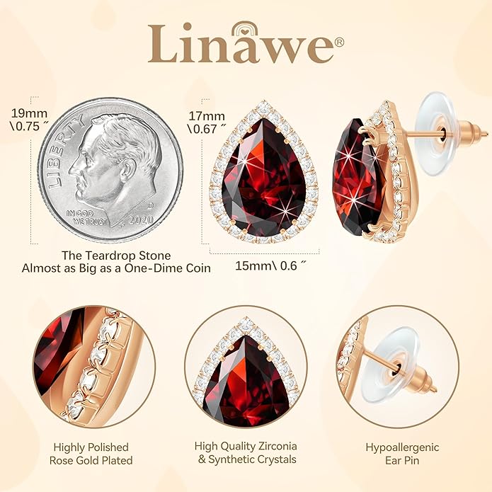 Linawe Women Stud Earrings, Teardrop Diamond Moissanite Cubic Zirconia Earrings Studs Rhinestone Jewelry Gold/Silver/Rose Gold