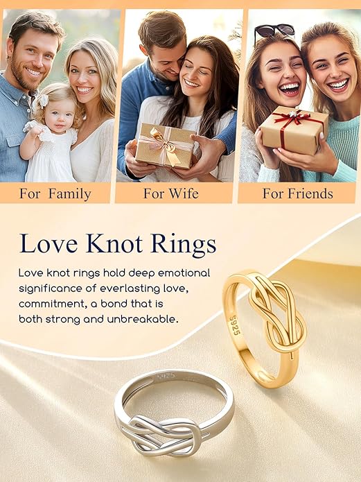 Suplight 925 Sterling Silver Ring Simple Infinity Knot Wedding Band Rings Love Knot Promise Ring for Women Size 4-12(with Gift Box)