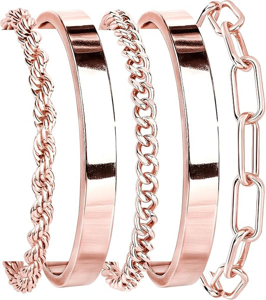 Gold Bracelets Set for Women Non Tarnish, 14K Gold Plated Sterling Silver Chunky Cuff Bracelet Stackable Gold Bangles Bracelet for Women Trendy Fashion Accessories Tie Knot Cuban Rope Paperclip Beaded Bracelet Stack Jewelry Valentines Day Gifts