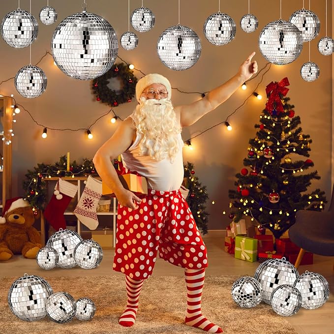 65 Pcs Disco Balls Decorations Assorted Size Disco Ball Ornament Reflective Hanging Mirror Ball Mini Large Silver Balls for Christmas Party Wedding Dance Ballroom Stage(4/2.4/2/ 1.6/1.2 in)