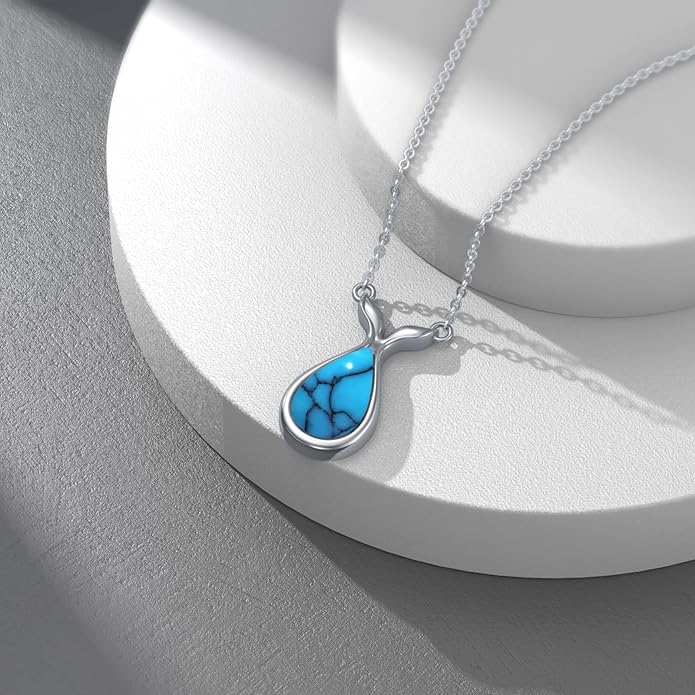 Genuine Turquoise Hexagon/Star/Rectangle/Teardrop/Heart/Triangle/Circle Necklaces for Women 925 Sterling Silver Long Boho Pendant Western Jewelry Gifts for Women Girls