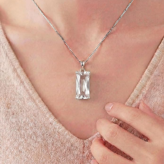 Minimalist Square 8mm×16mm Birthstone Sterling Silver Necklace - Hypoallergenic, Lightweight, Gift for Her