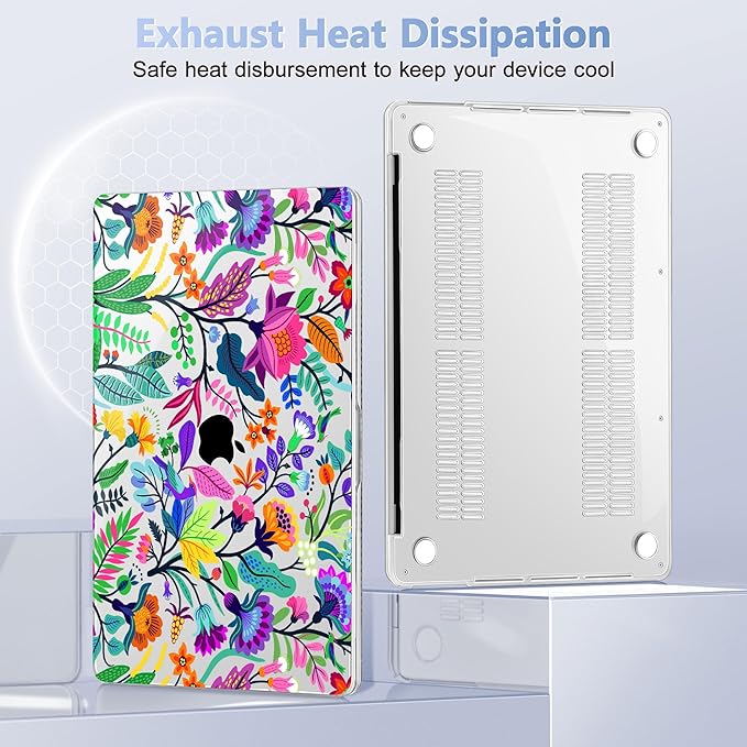 May Chen Compatible with MacBook Pro 13 inch Case 2022 2021 2020 Release Models A2338 M2 M1 A2251 A2289, Plastic Hard Shell Case Keyboard Cover for Mac Pro 13" with Touch Bar & Touch ID, Floral Leaves