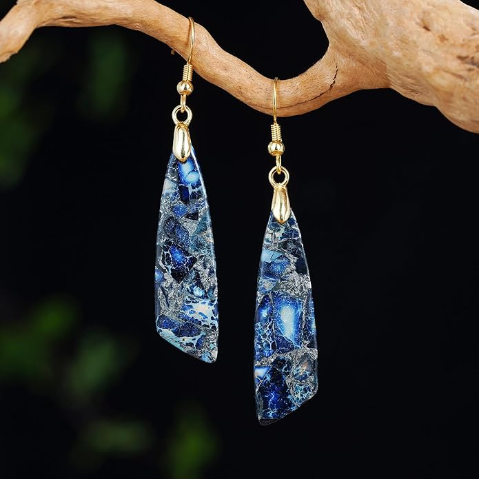 Boho Women Natural Stone Earrings Unique Healing Imperial Jasper Gemstone Energy Hypoallergenic Lightweight Dangle Drop Earrings Multiple Styles Earrings Jewelry for Birthday Party Gift