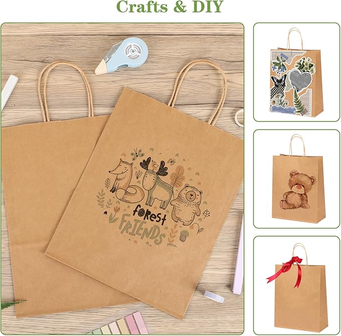 OUTUXED 100pcs Brown Paper Bags 10x5x13in Kraft Large Paper Gift Bags with Handles Bulk for Business, Shopping, Grocery, Retail, Birthday Wedding Party Favor, Merchandise