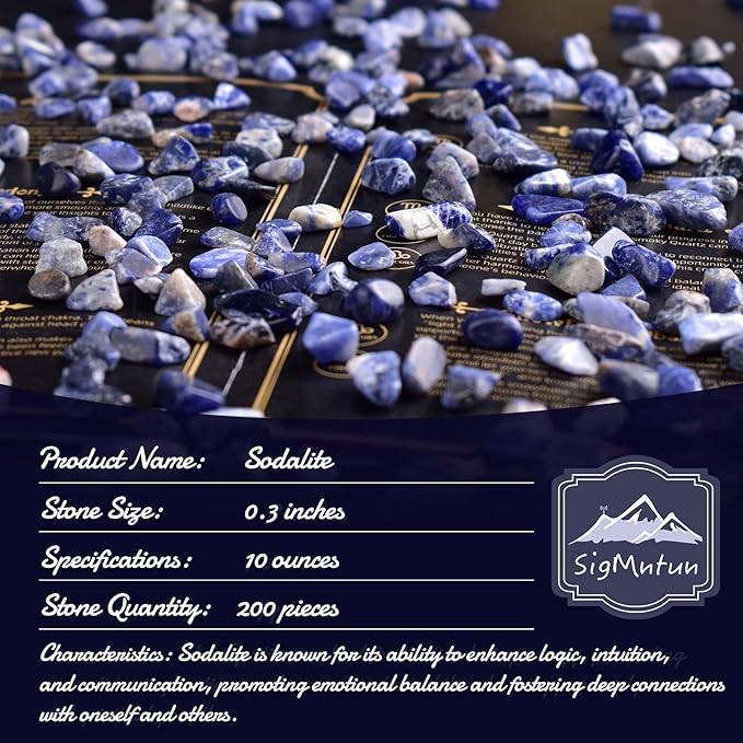 Polished Sodalite Crystal Chips 200 Pcs - 0.3" 10 oz Tumbled Stone Chips Crushed Sea Glass Stones Healing Reiki Crystal Jewelry Making Home Decoration