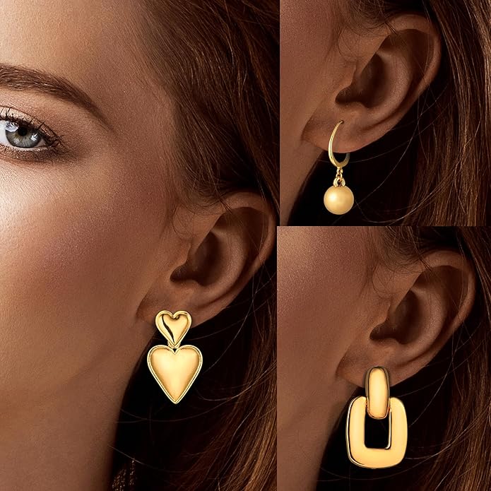 Wgoud 6 Pairs Gold Hoop Earrings Set for Women, 14K Gold Plated Hypoallergenic Lightweight Chunky Open Huggie Hoops Earrings Jewelry for Gifts.