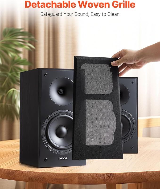 VEVOR Passive Bookshelf Speaker, 100W, Book Shelf Stereo Speakers with 6.5-Inch Woofer and 1-Inch Tweeter, Detachable Grille, 55Hz-20KHz Frequency Response, Wooden Enclosure, for Home Theater (1 Pair)