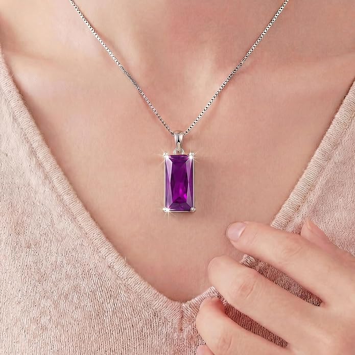 Minimalist Square 8mm×16mm Birthstone Sterling Silver Necklace - Hypoallergenic, Lightweight, Gift for Her