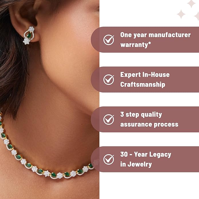 TARINIKA Green and White Cubic Zirconia(CZ) Indian Necklace Set with Earrings, Gold Plated Brass Fashion Indian Jewelry Gift for Women Bollywood Costume Jewellery