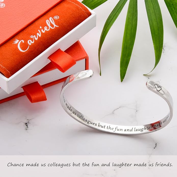 Carviell Engraved Cuff Bracelets for Women – Inspirational, Friendship, Love, Mom, Daughter, Sister, Christian, Graduation, Memorial & Wedding Gifts – 80+ Phrases – Stainless Steel, Gift-Ready