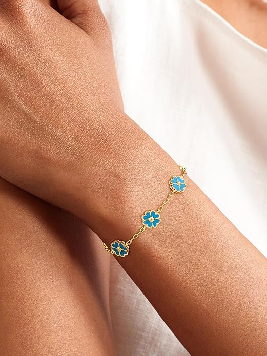 14K Gold Plated Clover Bracelets for Women Flower Four Leaf Link Bracelets Trendy Jewelry Gifts for Women