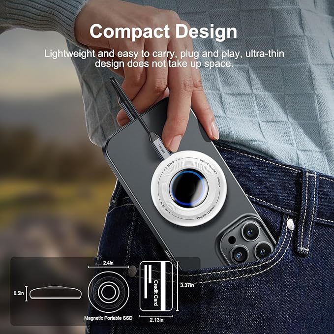 FP108 2TB Magnetic Portable SSD, External Solid State Drives with PD-100W and 2050MB/s USB-C 3.2 Gen 2x2, Play While Charging, Compatible with iPhone 16/15 Pro Max, Android, PC, Mac, Switch Lite
