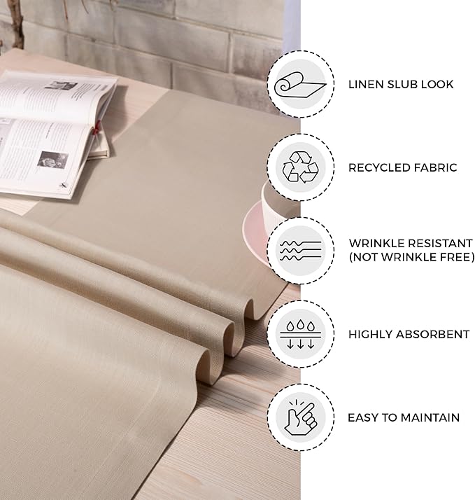 D'Moksha Homes Natural Table Runner 14 x 90 Inch - Faux Linen Dining Table Runner 90 Inches long - Wrinkle Resistant, Machine Washable for Fall, Thanksgiving, Christmas, Holiday - 100% Recycled Fabric
