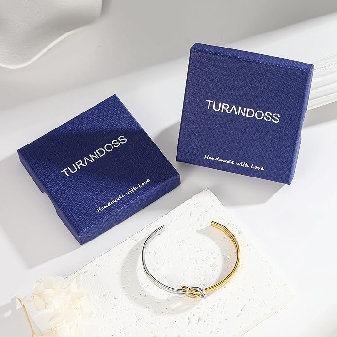 Turandoss Gold Knot Bangle Bracelets for Women - Dainty 18K Gold Plated Cuff Bangle Bracelets for Women Trendy Personalized Open Love Knot Bracelet Adjustable Cuff Bracelet Valentine Gifts for Her