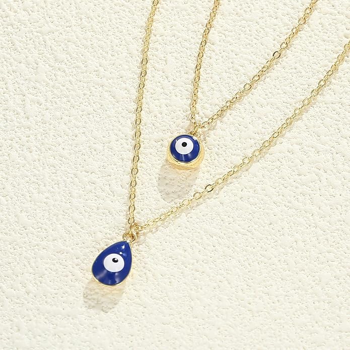 Evil Eye Necklace for Women 14K Gold Plated Delicate Necklaces Blue White CZ Diamond Pendant Necklace Cute Boho Tiny Evil Eye Lucky Protection Jewelry Gift for Women