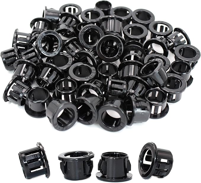 1/2"(13mm) Black Snap-in Knockout Insulating Bushing Grommets, Plastic Cable Hole Grommets for Wiring, Round Nylon Snap in Locking Electrical Wire Cord Hose & Tubing Bushings Grommets, 50pcs