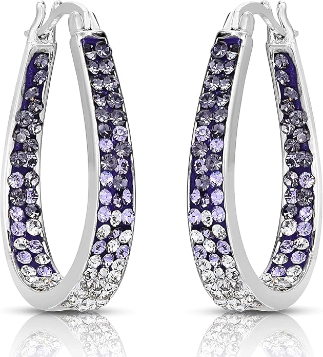 Savlano 14K White Gold Plated Inside Out Crystal Hoop Earrings For Women Comes With Savlano Gift Box