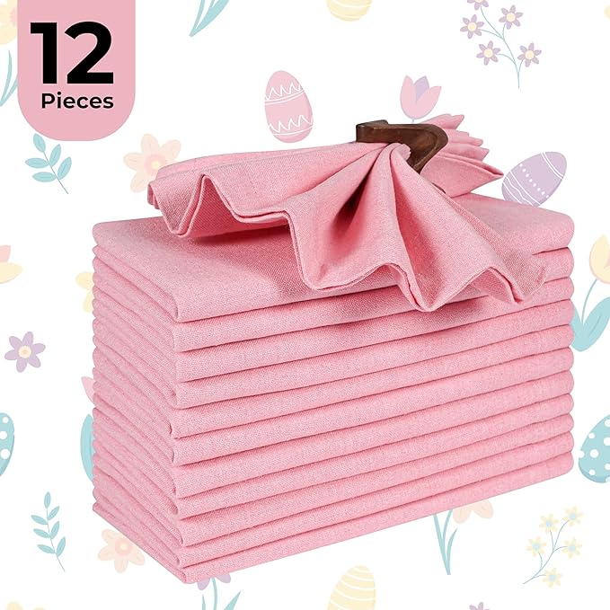 Homidate Cotton Cloth Napkins Set of 12 – 18x18 Baby Pink – Soft Machine Washable Fabric Napkins for Weddings, Thanksgiving, Christmas & Everyday Dining