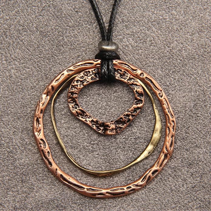 GelConnie Boho Necklaces for Women Vintage Silver Circles Long Pendant Necklace Cowgirl Sweater Necklace Adjustable Leather Choker Necklace for Women