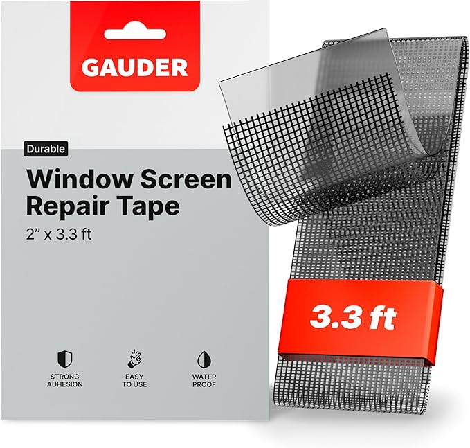 GAUDER Fly Screen Repair Tape - Insect Screen Repair Set Made from Fiberglass Self-Adhesive - Patch for Door, Porch Door and Window (3.3 ft x 2 inches - Black)