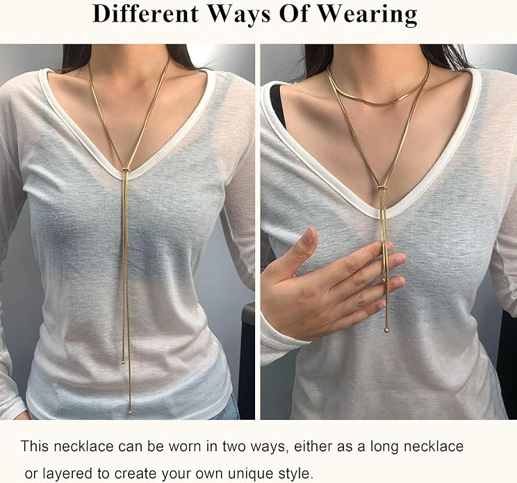 Gold Silver Necklace for Women Y Chain Adjustable Gold Long Necklaces Fashion Dainty Jewelry