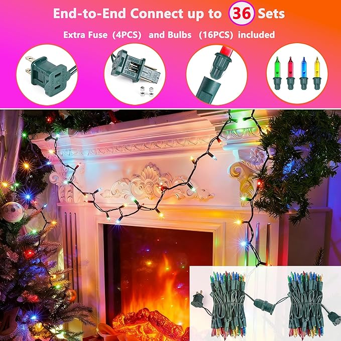 Joomer Mini Christmas String Lights - Total 39 FT 200 LED Plug-in String Light, Connectable Waterproof Fairy Lights for Indoor Outdoor Decor, Patio, Home,Christmas Decoration - Multicolor