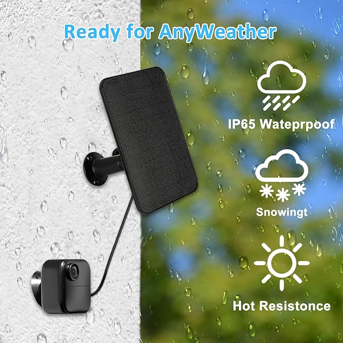6W Solar Panel Charger for Blink Outdoor 4 (4th Gen), Solar Panel with 13.1ft Waterproof Charging Cable, Waterproof Rubber Plug, 360°Adjustable Mount and Micro USB and Type-C Port (for Blink 4-2PC)