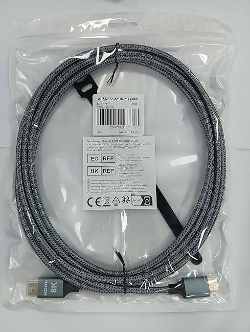 ARISKEEN 8K HDMI Cable 13 FT, 48Gbps High Speed HDMI 2.1 Cable, 8K 60Hz, 4K 120Hz 144Hz Braided HDMI Cord - 13 Feet