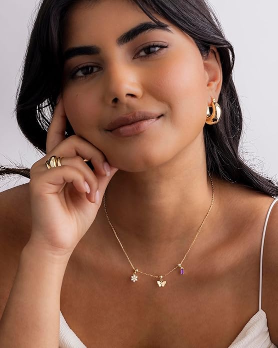 PAVOI 14K Gold Plated Dainty Necklace with Charms Set - Hypoallergenic Adjustable Chain Gold Charm Necklace for Women - Small Motif & Mantra 2 and 3-Pack Removable Pendants - Cute Jewelry Gifts