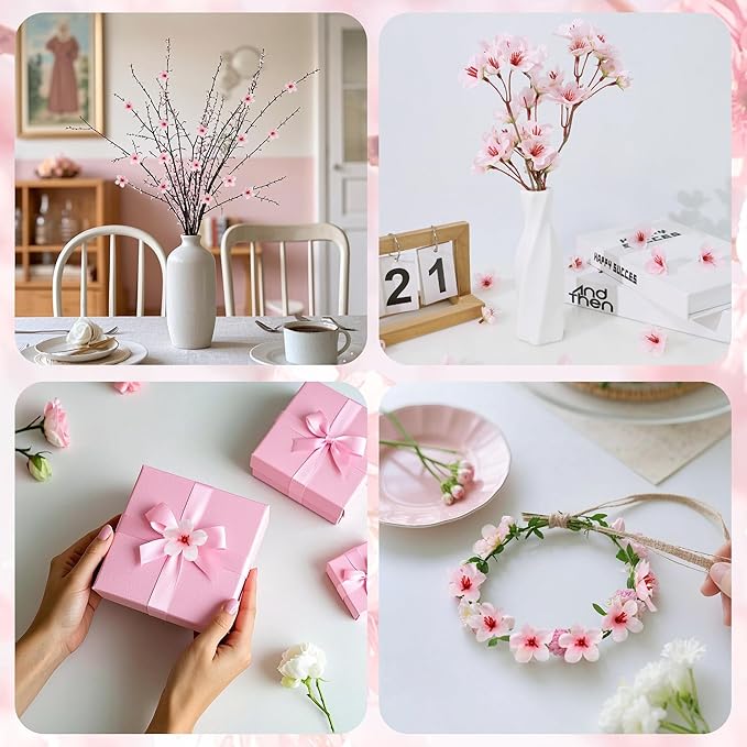 100pcs Pink Cherry Blossom Flowers Artificial Cherry Blossom Heads Silk Mini Cherry Flowers for Crafts DIY Wedding Party Decor(1.6 Inch)