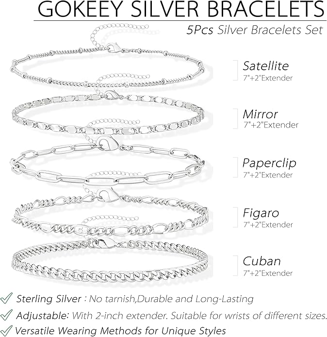 Gold Bracelets Set for Women Non Tarnish Trendy,14K Gold Plated Dainty Stackable Paperclip Cuban Link Chain Bracelets, Simple Cute Cuff Bracelets Jewelry Set Adjustable 7"+2"