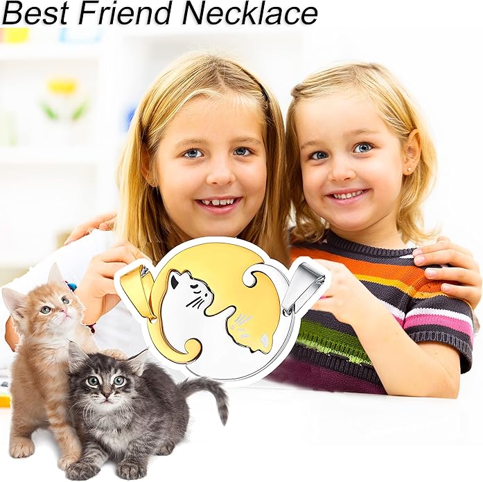 Couple Heart Or Cat BFF Best Friend for Girls Puzzle Friendship Pendant Necklaces,316L Stainless Steel