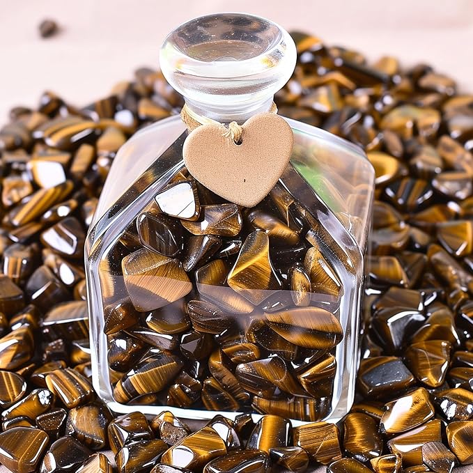 Polished Tigers Eye Crystal Chips 200 Pcs - 0.3" 10 oz Tumbled Stone Chips Crushed Sea Glass Stones Healing Reiki Crystal Jewelry Making Home Decoration