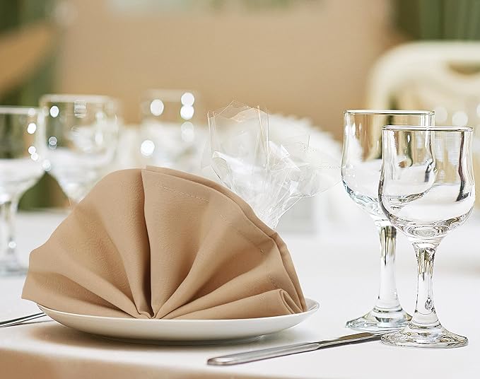 Utopia Home [24 Pack, Beige] Cloth Napkins 17x17 Inches, 100% Polyester Hemmed Edges, Washable and Reusable Ideal for Parties, Weddings and Dinners