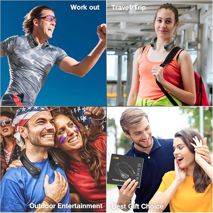 COMLIFE Neck Air Conditioner, 3-Speed Portable Neck Fan with Ice Cooler, 5000mAh Rechargeable Battery Operated Personal Air Conditioner, Hands-Free Bladeless Neck Fan for Sports Travel Outdoor Indoor