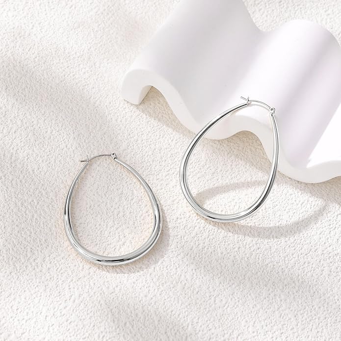 Gacimy Chunky Hoop Earrings for Women, 14K Gold Plated Oval Hoop Earrings with 925 Sterling Silver Post