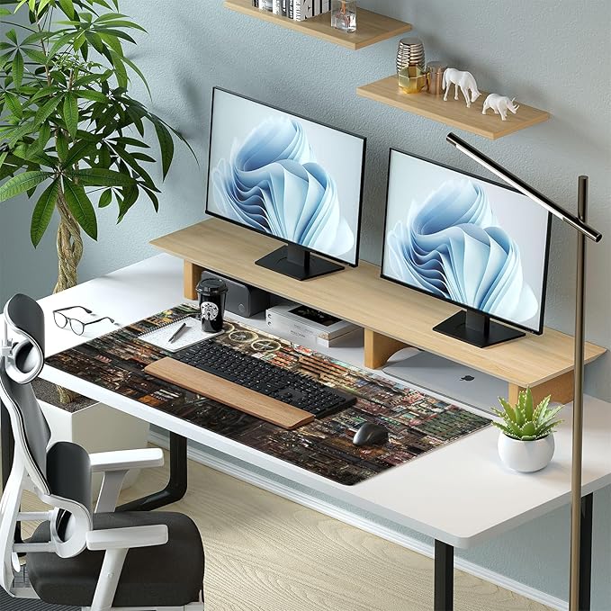 Futuristic Fantasy Mouse Pad, Cyberpunk Style Desk Mat, Extended XL Gaming Mouse Pads, Sci-Fi Computer Pad with Durable Stitched Edges, Non-Slip Washable Office Desktop Decorative Pad 31.5X15.7 Inch