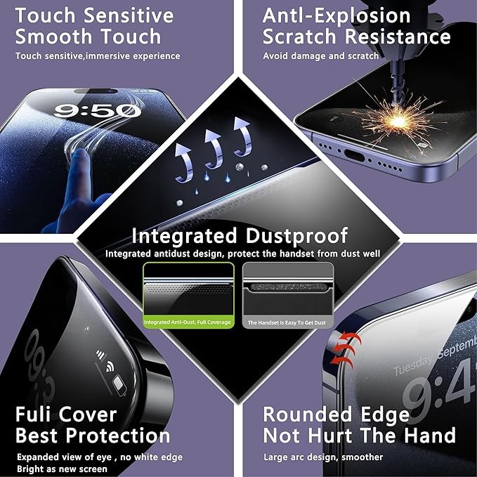 2 Pack Anti Blue Light Matte Screen Protector for iPhone X/iPhone XS/iPhone 11 Pro, 9H Tempered Glass, Full Coverage, Anti-Fingerprint, Auto Dust-Elimination, No Bubble, Easy Installation