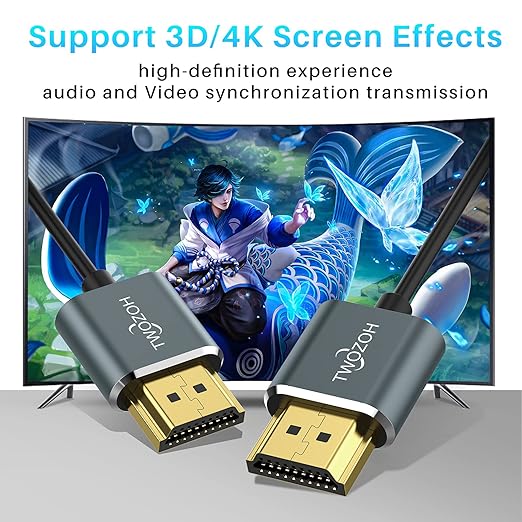 Twozoh Flexible & Slim Long HDMI Cable 15FT 3 Pack, Ultra Thin HDMI Cord Supports High Speed 4K@60Hz 18gbps 2160P/1080P