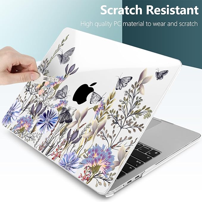 TWOLSKOO Compatible with M4 MacBook Air 15 inch Case 2025-2023 Released Model M4 A3241 M3 A3114 M2 A2941, Plastic Hard Shell & Screen Protector & Keyboard Cover & Type C Adapter, Garden Flower