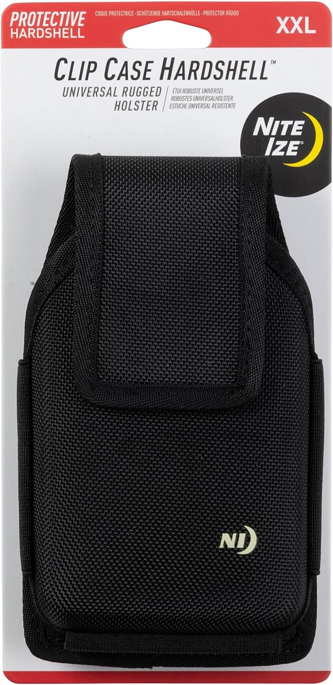 Nite Ize Clip Case Hardshell Universal Rugged Holster - Protective Phone Holder with Belt Clip - Holster for Men's & Women's Belts - Utility Belt Phone Pouch - XX-Large, Black