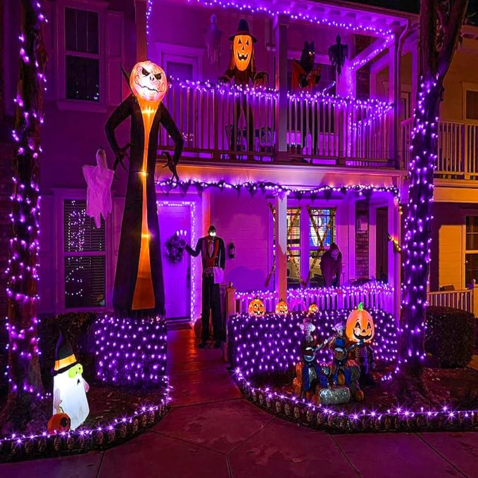 Vivideal 100 LED String Lights Outdoor Waterproof 33ft Purple String Lights Clear Wire with 8 Modes Plug in Purple Christmas Light for Tree Party Christmas Decorations